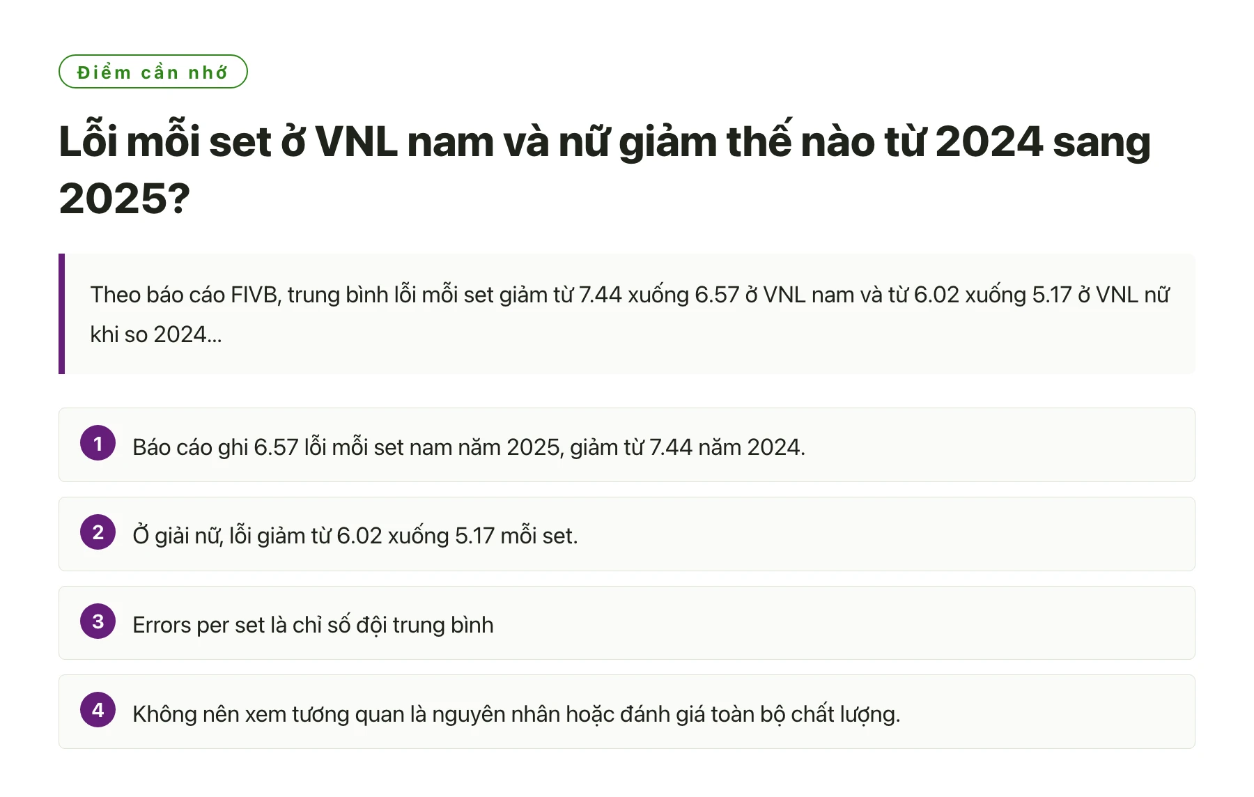 Lỗi mỗi set ở VNL nam và nữ giảm thế nào từ 2024 sang 2025?——全文要点速览